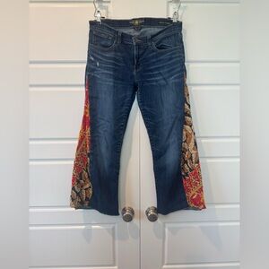 Y2K Lucky Brand Sienna Tomboy Upcycled Boho Quilted Flare Cropped Jeans Size 29